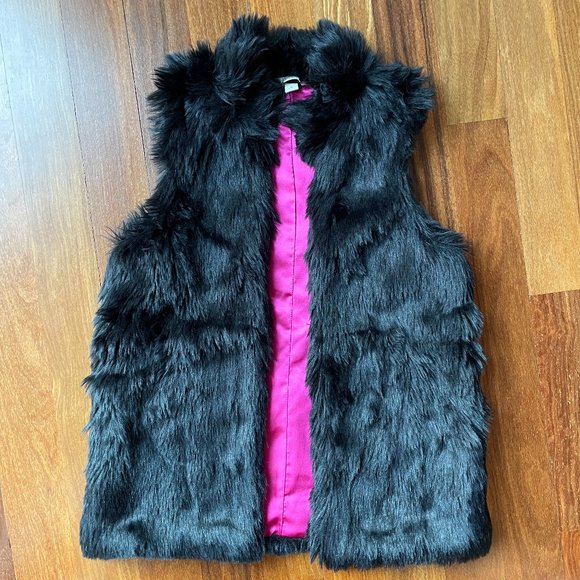 Lands' End Sz 10-12 Black Faux Fur Vest - Picture 1 of 5